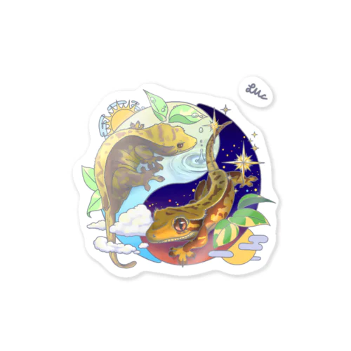 クレステッドゲッコーの陰陽魚 Sticker