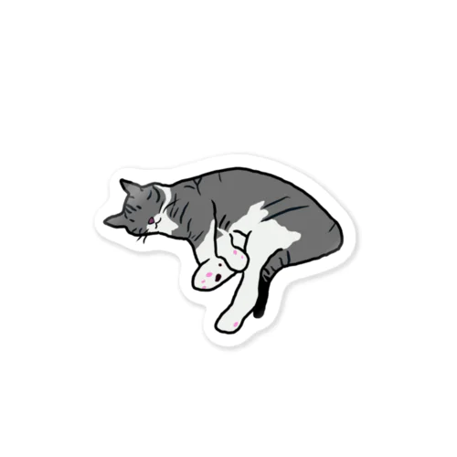 溶けるように寝る白靴下にゃんこ Sticker