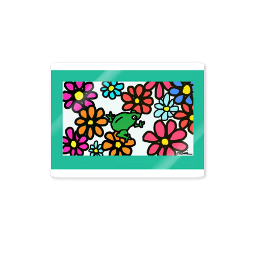 シンプルなお花の中に、カエル君 Sticker