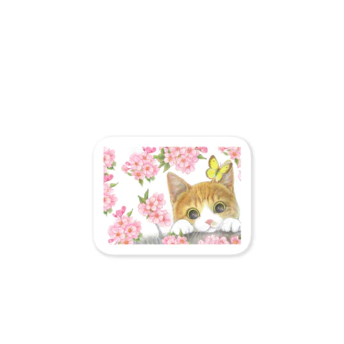 花見猫♪茶白と蝶 Sticker