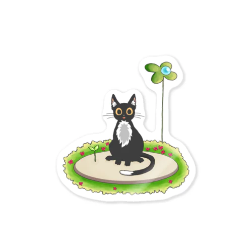 ペロッと舌が出てる黒猫（クローバー） Sticker