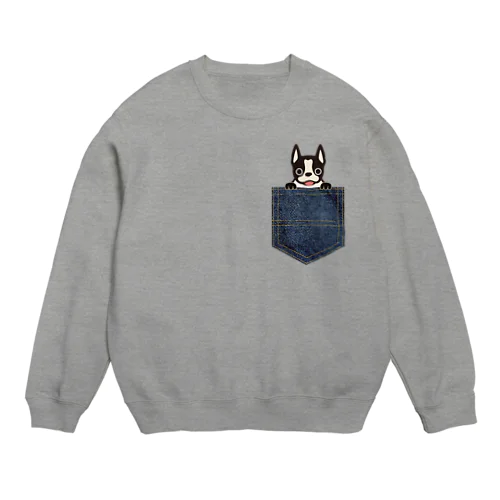 ボストンテリア㏌デニムポケット Crew Neck Sweatshirt