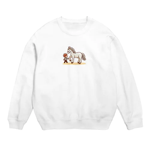馬と子供のカラーイラスト Crew Neck Sweatshirt