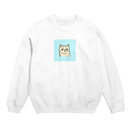 ふてくされたネコくん(水色) Crew Neck Sweatshirt
