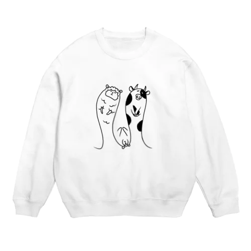 眠いアルパカとクマと牛 Crew Neck Sweatshirt