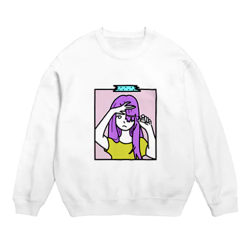 前髪を切る女の子 Crew Neck Sweatshirt