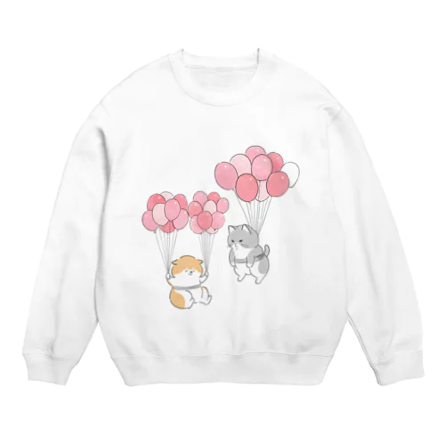 風船で遊ぶ柴犬と猫 Crew Neck Sweatshirt