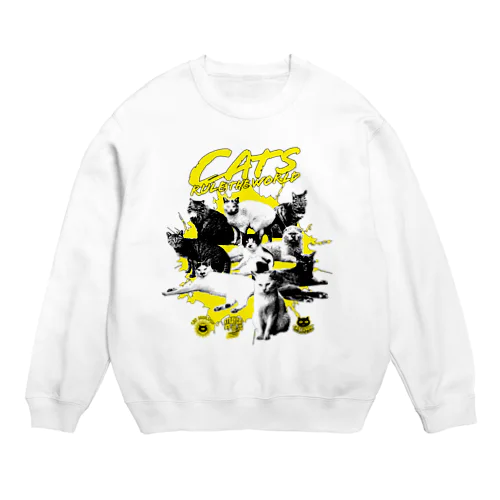 猫が世界を支配する（黄） Crew Neck Sweatshirt