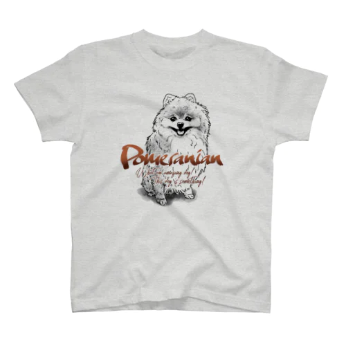 線画 ポメラニアン 前面プリントTシャツ＜淡色＞ Regular Fit T-Shirt