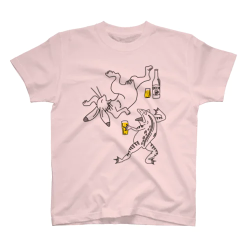 【両面プリント・背面ロゴ入】名画 × BEER（鳥獣戯画）黒線画 Regular Fit T-Shirt