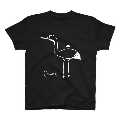 傘つきの鶴/白抜きの黒縁 Regular Fit T-Shirt