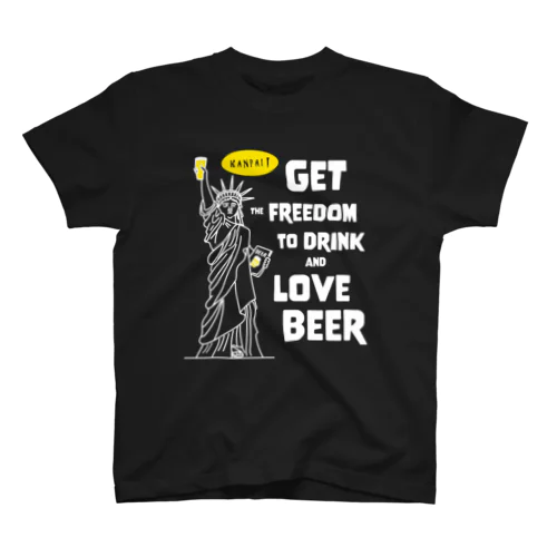 彫刻 × BEER（自由の女神・ビールを飲み愛する自由をその手に）白線画 Regular Fit T-Shirt