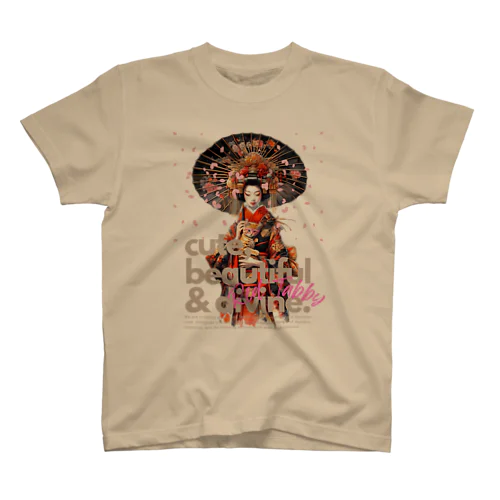 仮面の茶トラ｜子猫｜花魁 + テキスト ① Regular Fit T-Shirt