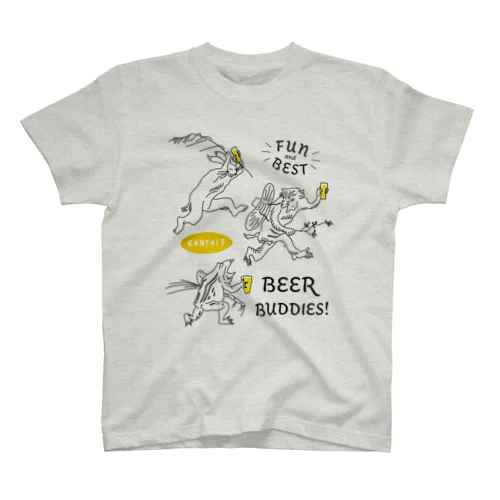 三匹の鳥獣戯画×BEER（愉快で最高なビール仲間！）/黒線画 Regular Fit T-Shirt
