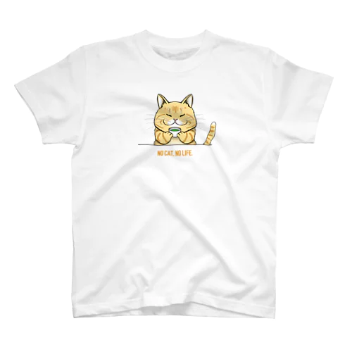 NO CAT, NO LIFE（茶トラ×緑茶） Regular Fit T-Shirt