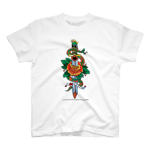 蛇と薔薇のダガータトゥーデザイン Regular Fit T-Shirt