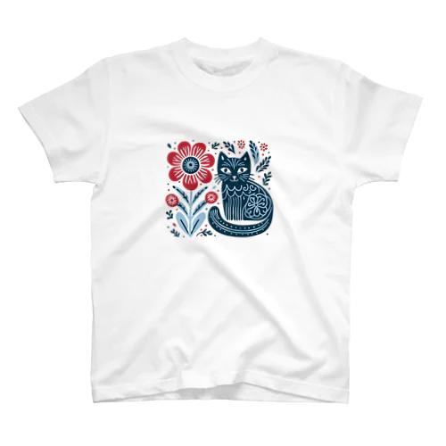 北欧風⑨花と猫 Regular Fit T-Shirt