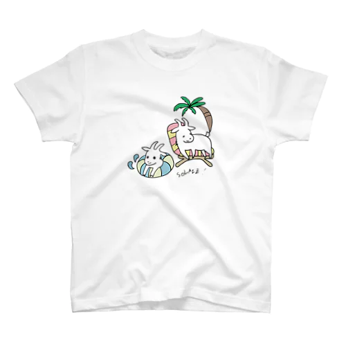 【プールサイドのライトとナギ #ヤギ】バック：SOLAIZ（黒文字） Regular Fit T-Shirt