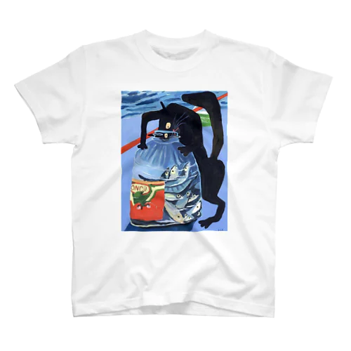 魚を狙う黒猫・夏 Regular Fit T-Shirt