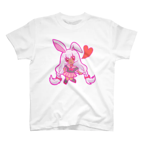 褐色白髪うさ耳少女 Regular Fit T-Shirt