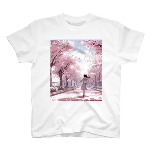 風に舞う桜と小道 Regular Fit T-Shirt