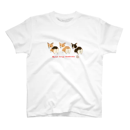 背面印刷あり　3匹の振り向きコーギー　 Regular Fit T-Shirt