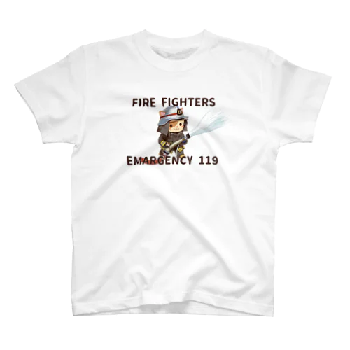放水する消防士のねこちゃん（ロゴあり） Regular Fit T-Shirt
