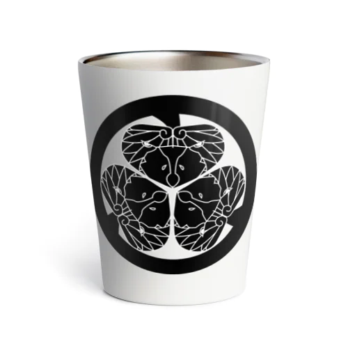 動物家紋。H.T.（三つ葉葵ハシビロコウ）黒 Thermo Tumbler