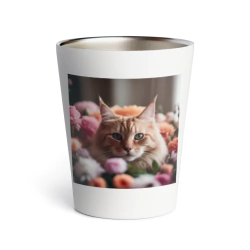 花束の中でくつろいでいるネコ[カラー] Thermo Tumbler