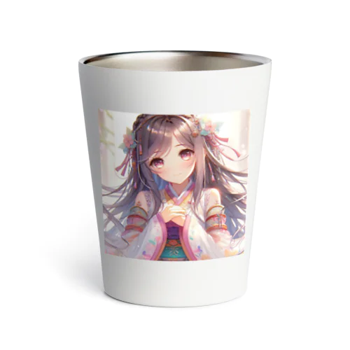 春の光に 照らされる少女 花と共に 手を通す時空 未来への誘い Thermo Tumbler
