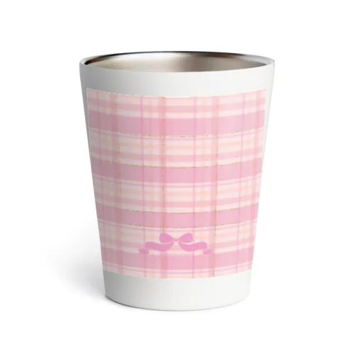 大人かわいいチェックリボン Thermo Tumbler