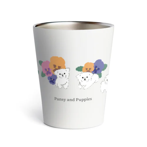 パンジーと子犬たち Thermo Tumbler