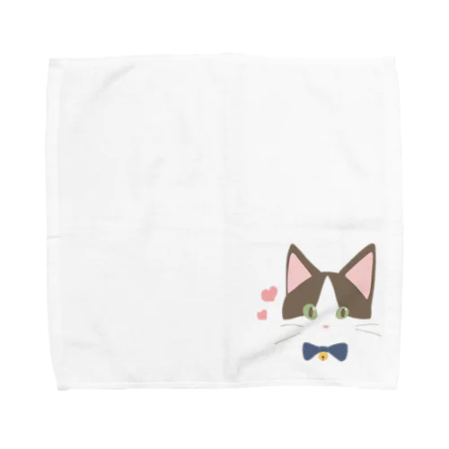 ハチワレ猫のタオルハンカチ Towel Handkerchief