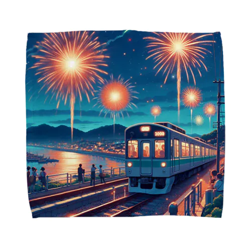 花火と列車 Towel Handkerchief
