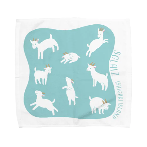 【ナギ＆ライト　ヤギがいっぱい】水色　バック無地 Towel Handkerchief