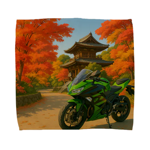 ご当地バイク旅　京都編　(フルカウル・green) Towel Handkerchief