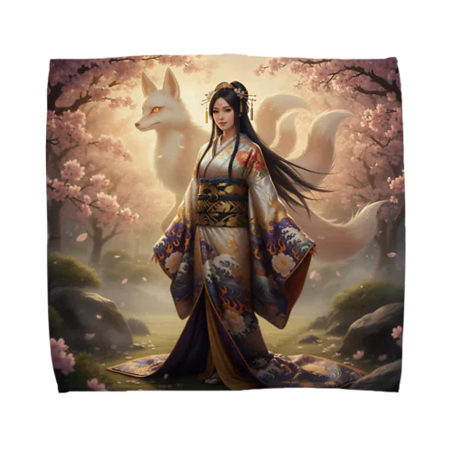 玉藻前 ― 九尾の狐と静寂の微笑　Tamamo no Mae – The Nine-Tailed Fox of Tranquil Beauty Towel Handkerchief