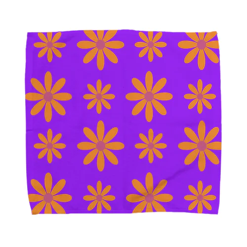 むらさきとおれんじベースのなんかのおはな Towel Handkerchief