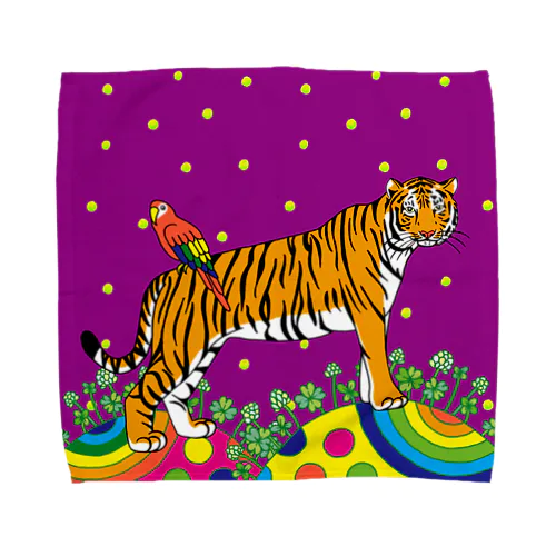 トラとオウムとクローバー Towel Handkerchief