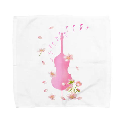 桜と楽器　チェロ・コントラバス Towel Handkerchief
