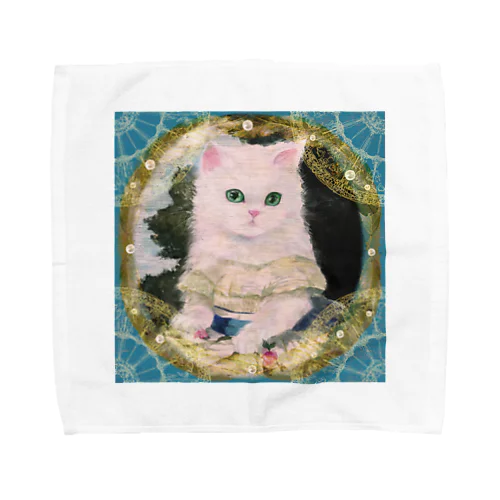 ドレスを着た白い子猫のアンティーク風肖像画 Towel Handkerchief