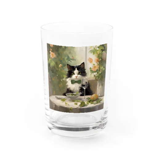 ワインを楽しむ白黒ハチワレ猫 Water Glass
