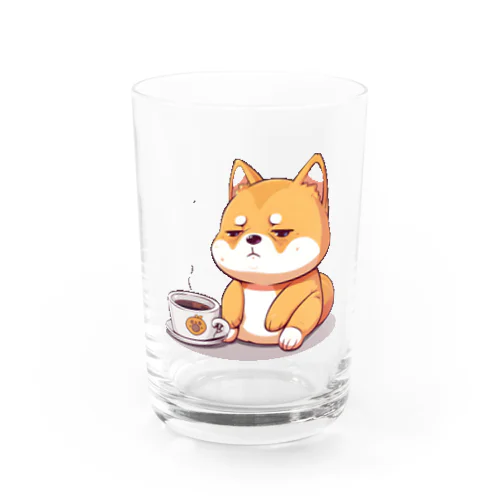 疲れている柴犬ーコーヒータイム！Tired Shiba Inu - Need Coffe！e ! Water Glass