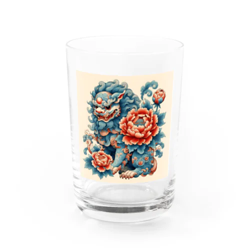 中華風唐獅子牡丹 Water Glass