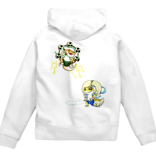 雷神フトアゴちゃん・風神レオパちゃんコンビバックプリント Zip Hoodie