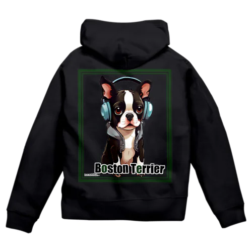 集まれ犬好き / Gathering Dog Lover (Boston terrier) ロングTシャツ、パーカーなど Zip Hoodie