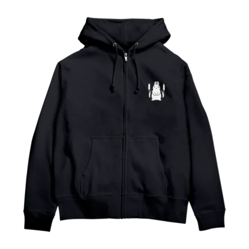 うさぎの家紋(白印刷+背面) Zip Hoodie
