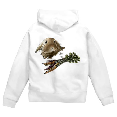 たれ耳うさぎのオリーとにんじんの束 Zip Hoodie