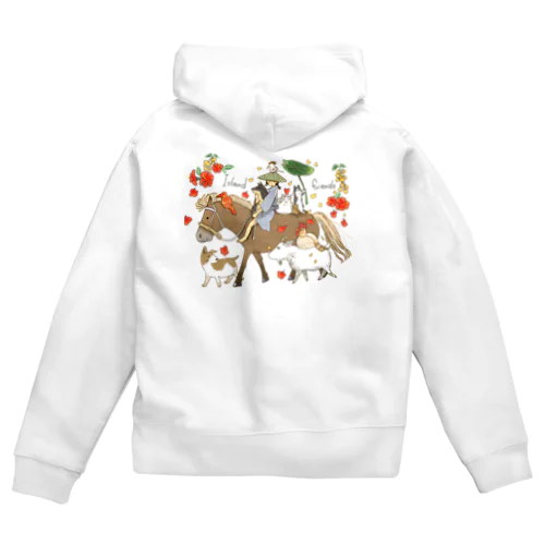 私の与那国馬の友達(花あり) Zip Hoodie