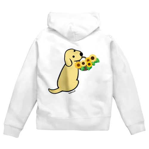 振り向くイエローラブラドールとひまわり Zip Hoodie